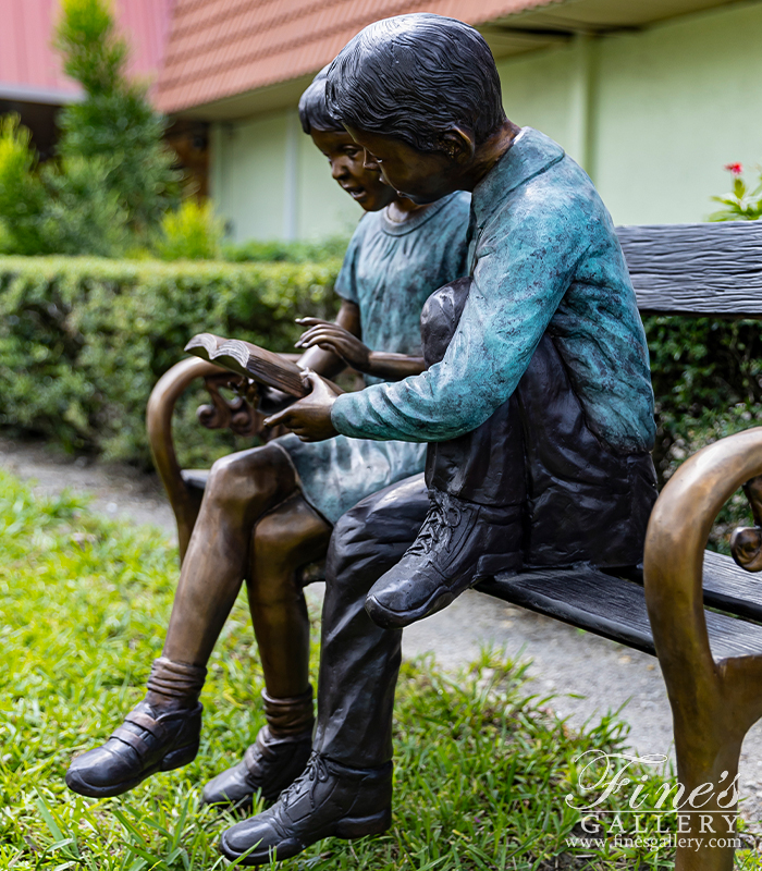 Bronze Statues  - School Kids On Bench Bronze Statue - BS-120